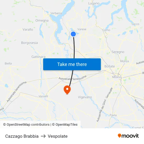 Cazzago Brabbia to Vespolate map