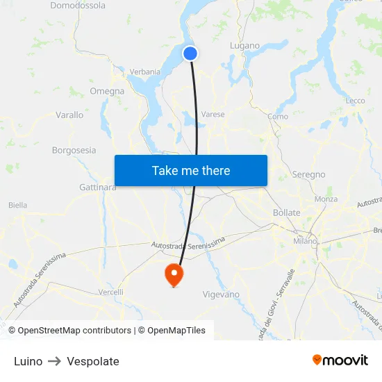 Luino to Vespolate map