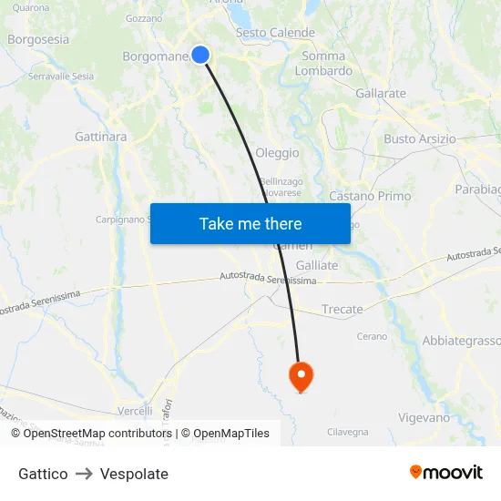 Gattico to Vespolate map