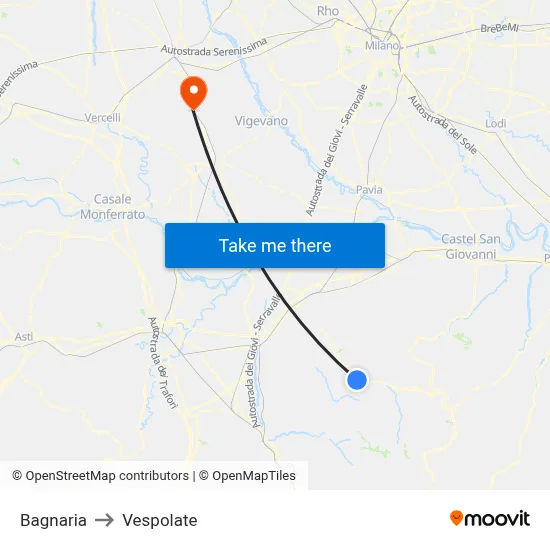 Bagnaria to Vespolate map