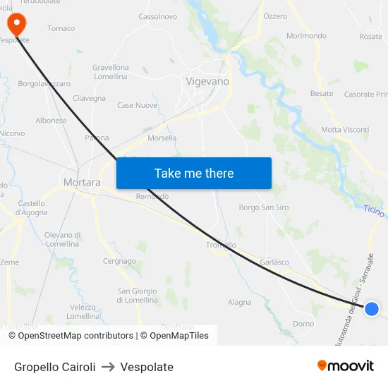 Gropello Cairoli to Vespolate map