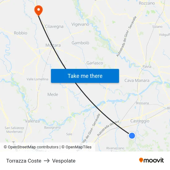Torrazza Coste to Vespolate map