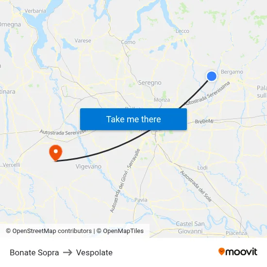 Bonate Sopra to Vespolate map