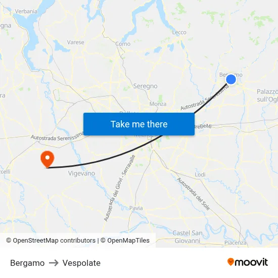 Bergamo to Vespolate map