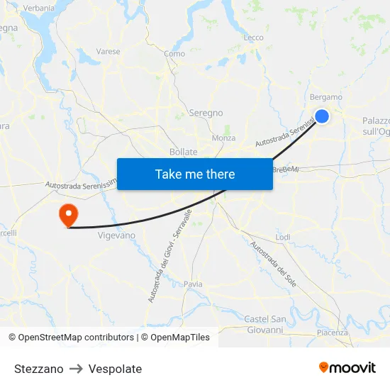 Stezzano to Vespolate map
