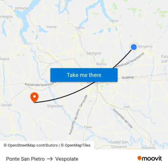 Ponte San Pietro to Vespolate map