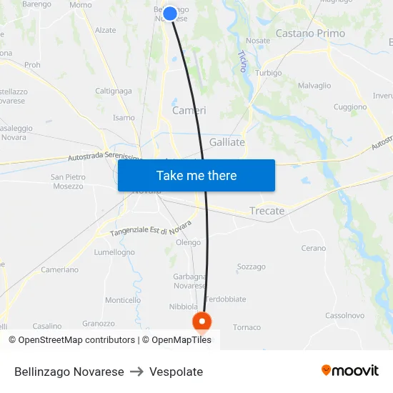 Bellinzago Novarese to Vespolate map