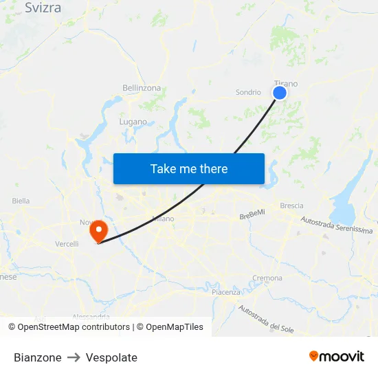 Bianzone to Vespolate map