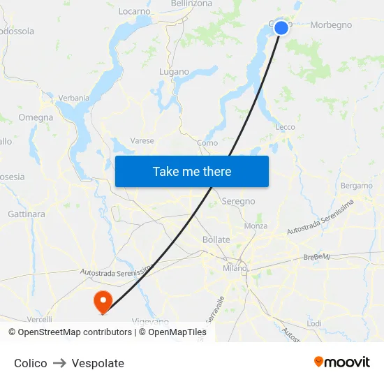 Colico to Vespolate map