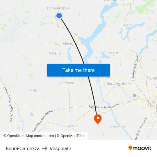 Beura-Cardezza to Vespolate map