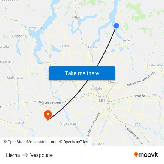 Lierna to Vespolate map