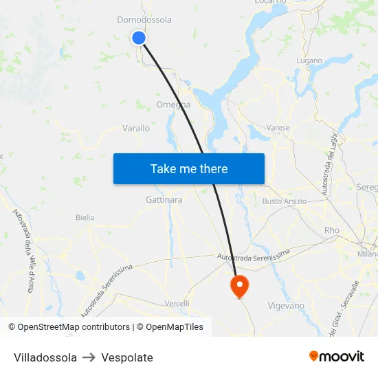 Villadossola to Vespolate map