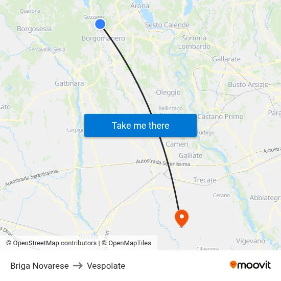 Briga Novarese to Vespolate map