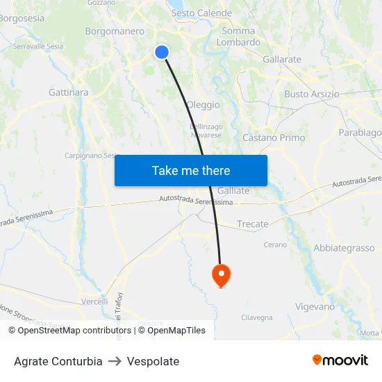 Agrate Conturbia to Vespolate map