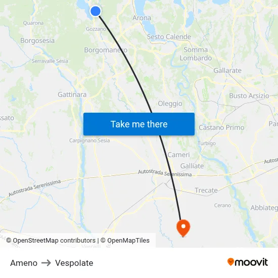 Ameno to Vespolate map