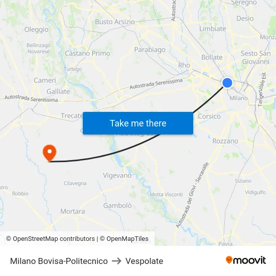 Milano Bovisa-Politecnico to Vespolate map