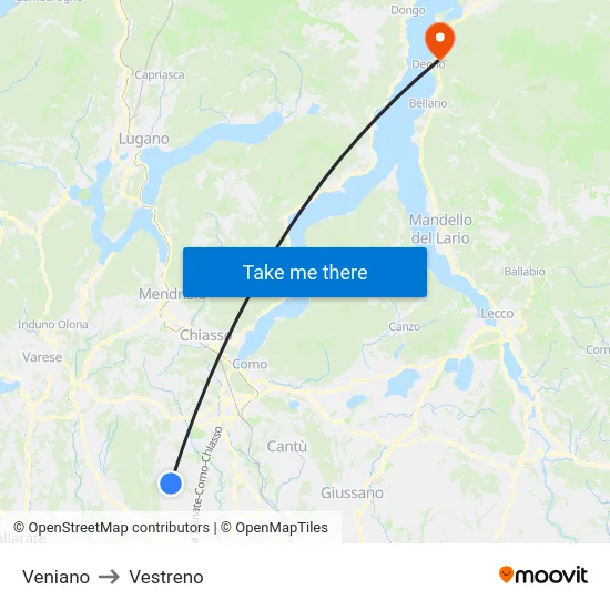 Veniano to Vestreno map