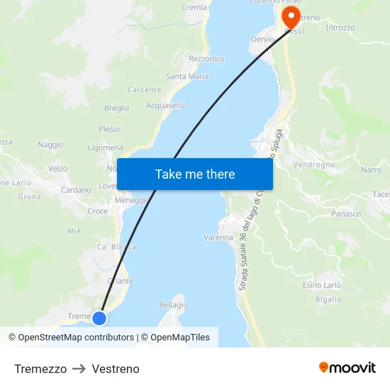 Tremezzo to Vestreno map