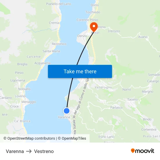 Varenna to Vestreno map