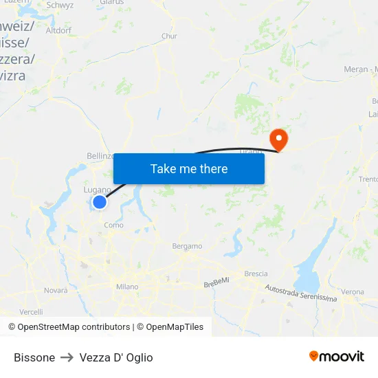 Bissone to Vezza D' Oglio map