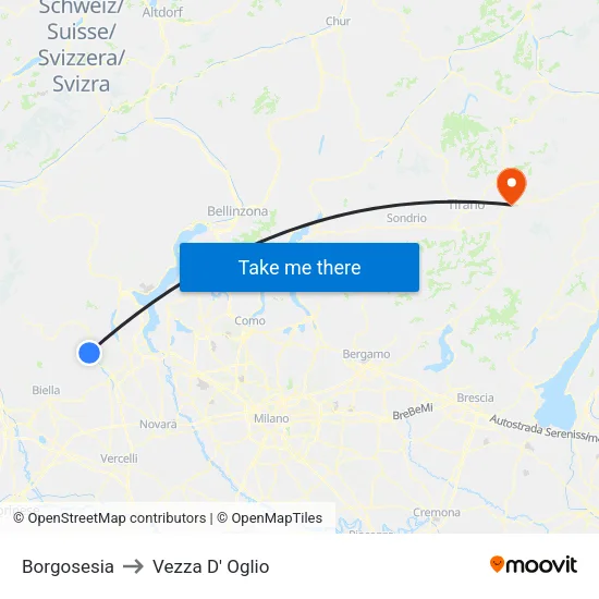 Borgosesia to Vezza D' Oglio map