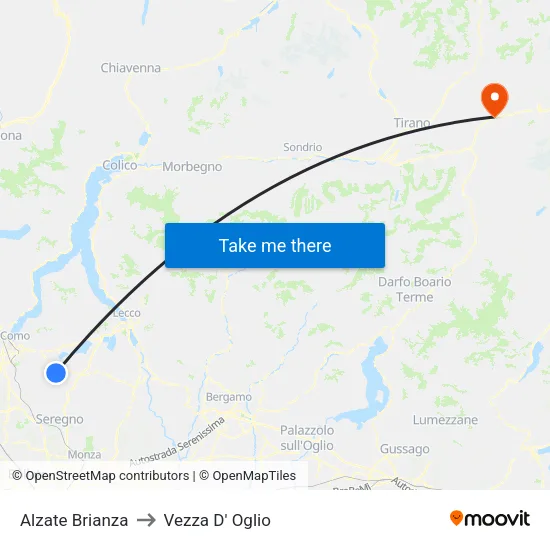 Alzate Brianza to Vezza D' Oglio map