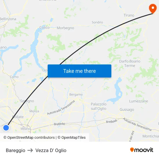 Bareggio to Vezza D' Oglio map