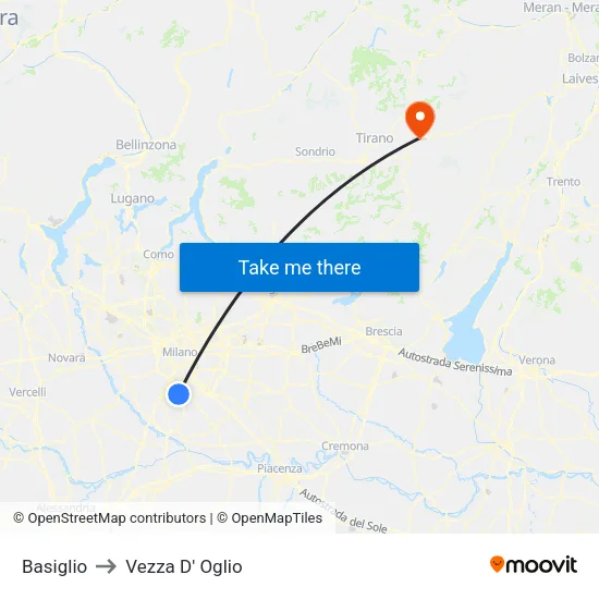 Basiglio to Vezza D' Oglio map