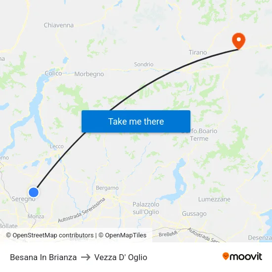 Besana in Brianza to Vezza D' Oglio map