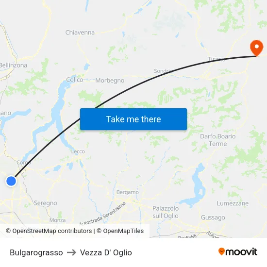 Bulgarograsso to Vezza D' Oglio map