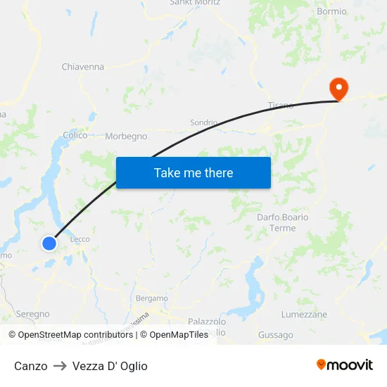 Canzo to Vezza D' Oglio map