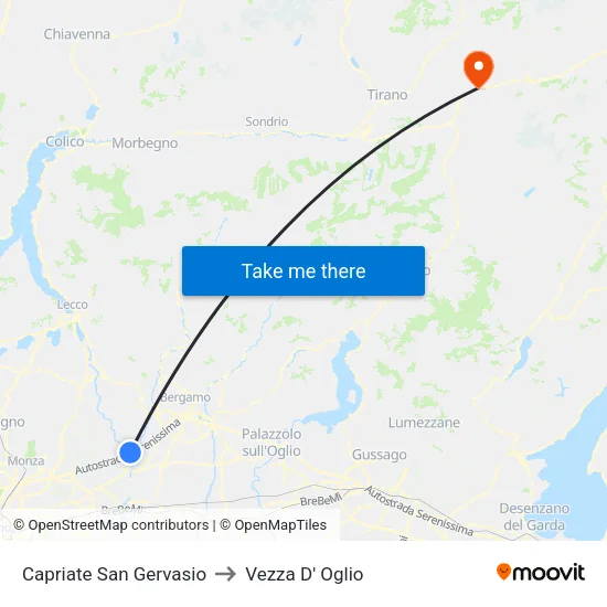 Capriate San Gervasio to Vezza D' Oglio map