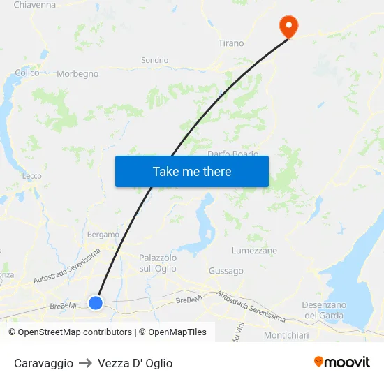 Caravaggio to Vezza D' Oglio map