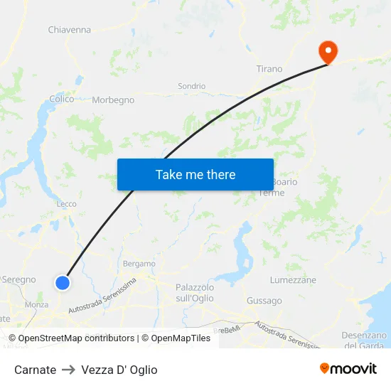 Carnate to Vezza D' Oglio map