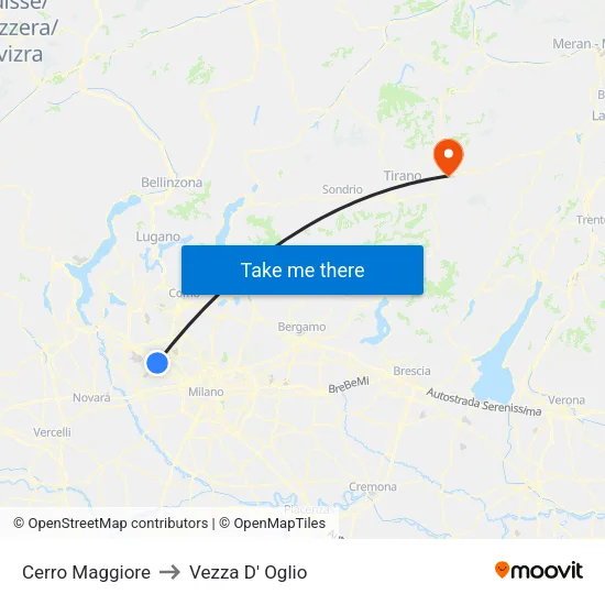 Cerro Maggiore to Vezza D' Oglio map