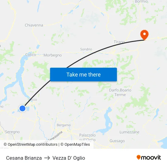 Cesana Brianza to Vezza D' Oglio map