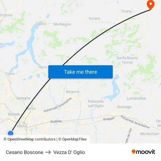 Cesano Boscone to Vezza D' Oglio map