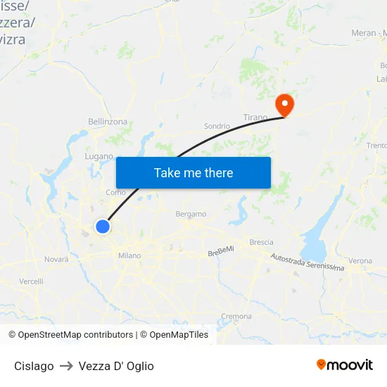 Cislago to Vezza D' Oglio map