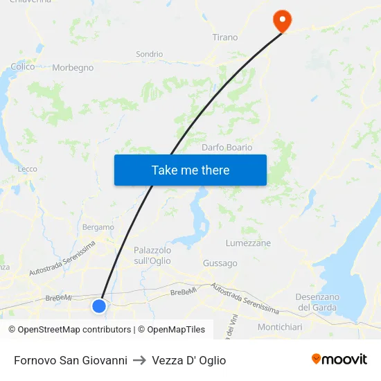 Fornovo San Giovanni to Vezza D' Oglio map