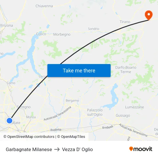Garbagnate Milanese to Vezza D' Oglio map