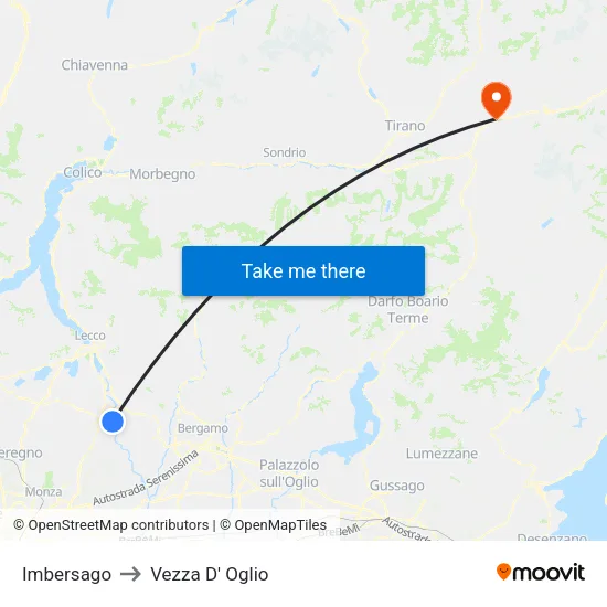 Imbersago to Vezza D' Oglio map