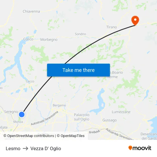 Lesmo to Vezza D' Oglio map