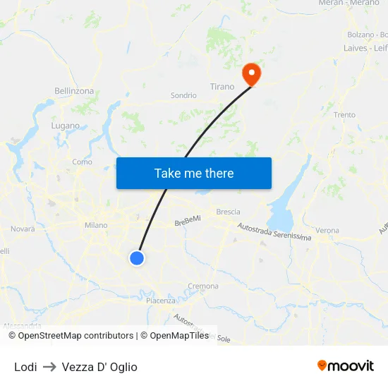 Lodi to Vezza D' Oglio map