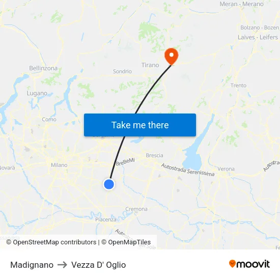 Madignano to Vezza D' Oglio map