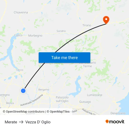 Merate to Vezza D' Oglio map