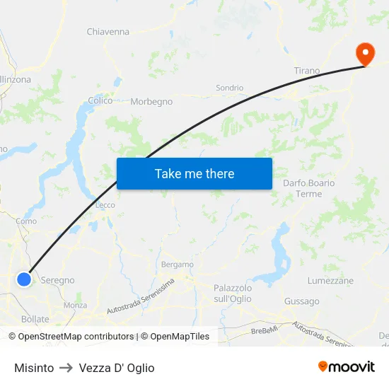 Misinto to Vezza D' Oglio map