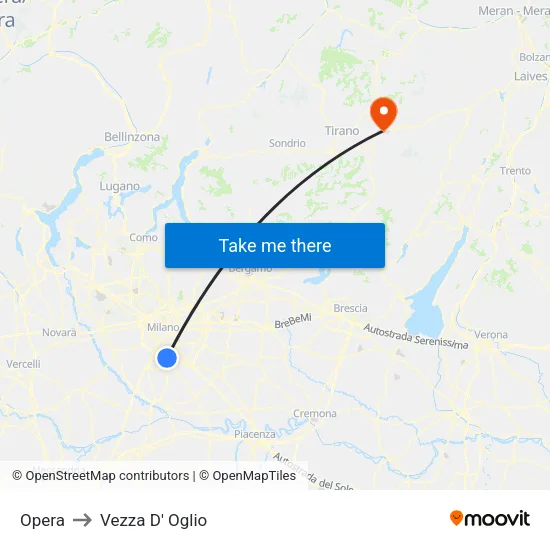 Opera to Vezza D' Oglio map