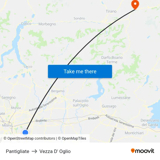 Pantigliate to Vezza D' Oglio map