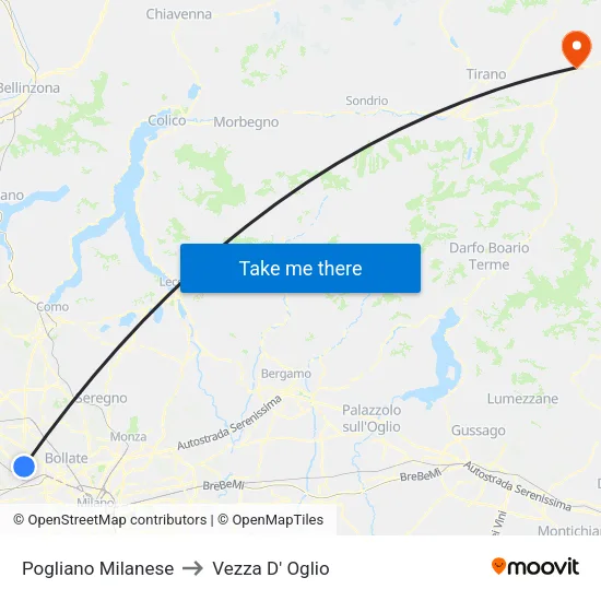 Pogliano Milanese to Vezza D' Oglio map