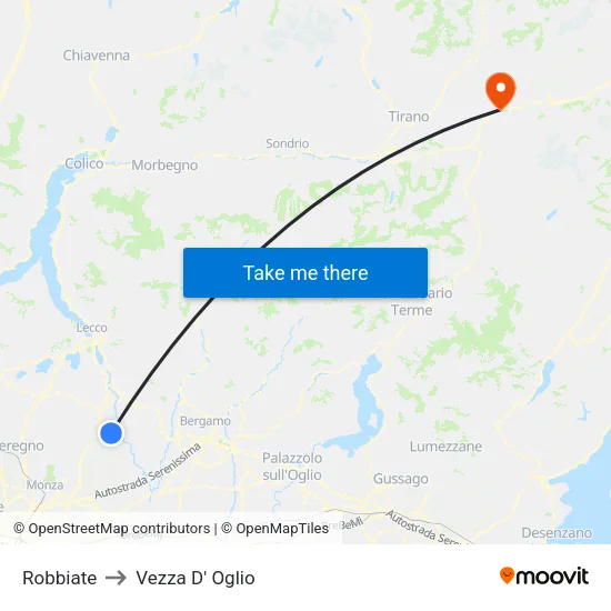 Robbiate to Vezza D' Oglio map